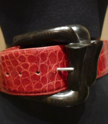 Patricia Von Musulin Alligator Belt with Hand Carved Ebony Wood Knot Buckle