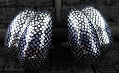 Patricia Von Musulin Hand Carved Double Scroll Ebony Earrings Inlaid with Sterling Silver