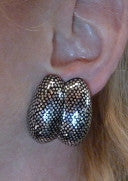 Patricia Von Musulin Hand Carved Double Scroll Ebony Earrings Inlaid with Sterling Silver