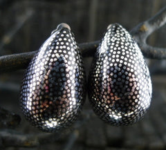 Patricia Von Musulin Small Tear Drop Ebony Wood Earrings Inlaid with Sterling Silver