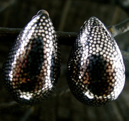 Patricia Von Musulin Small Tear Drop Ebony Wood Earrings Inlaid with Sterling Silver