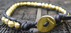 Chan Luu Men's Black Wrap Bracelet with Gold Vermeil Beads and Skulls