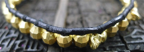 Chan Luu Men's Black Wrap Bracelet with Gold Vermeil Beads and Skulls
