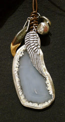 Chan Luu Sterling Silver WIng and Agate Charm Necklace