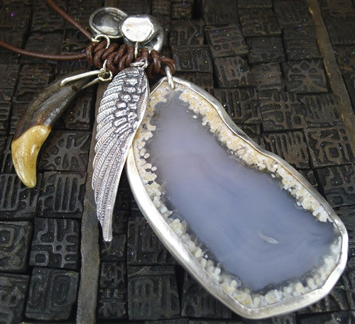 Chan Luu Sterling Silver WIng and Agate Charm Necklace
