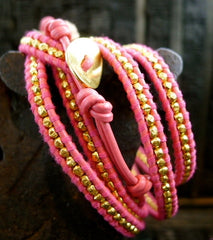 Chan Luu Hot Pink Wrap Bracelet with Gold Vermeil Beads