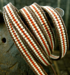 Chan Luu Brown Wrap Bracelet with Red and White Stripe