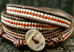 Chan Luu Brown Wrap Bracelet with Red and White Stripe