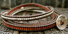 Chan Luu Brown Wrap Bracelet with Red and White Beads