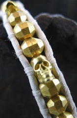 Chan Luu White Wrap Bracelet with Gold Vermeil Bead and Skulls