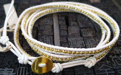 Chan Luu White Wrap Bracelet with Gold Vermeil Beads