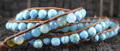 Chan Luu Brown Wrap Bracelet with Mixed Faceted Turquoise Beads