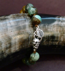 Chan Luu Turquoise Bracelet with Sterling Silver Skull Charm