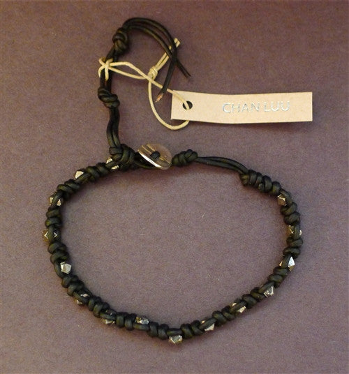 Chan Luu Sterling Silver Nugget Single Wrap Bracelet on Black Leather