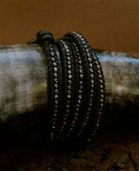 Chan Luu Gunmetal Wrap Bracelet on Black Leather