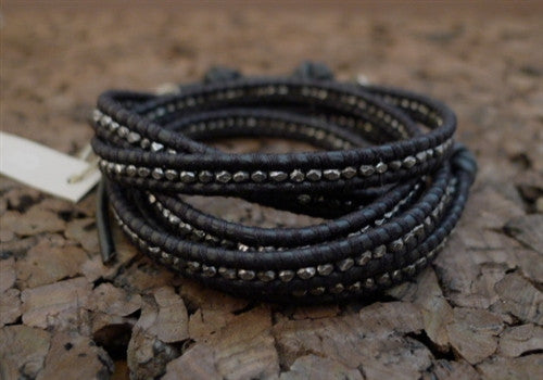 Chan Luu Gunmetal Wrap Bracelet on Black Leather
