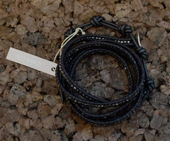 Chan Luu Gunmetal Wrap Bracelet on Black Leather