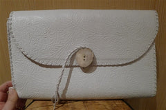 Rhonda Ochs Hand-Tooled Clutch Handbag in White