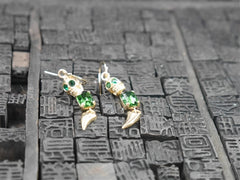 Michael Spirito Jewelry Skull with Emerald Swarovski Tooth Gold Plated Earrings