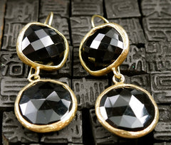 Coralia Leets Double Stone Drop Earrings in Onyx