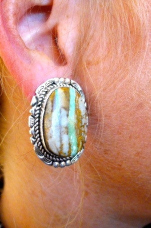 Pawn Native American Earrings - Turquoise in Sterling