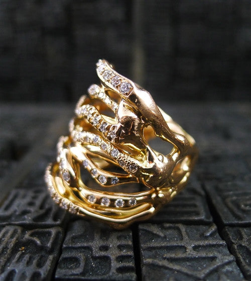 Lucifer Vir Honestus 18K Rose Gold and Diamond Wide Band Ring