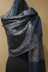 Bajra Cashmere Mini Paillette Sequin Scarf/Stole in Teal Blue with Silver Sequins
