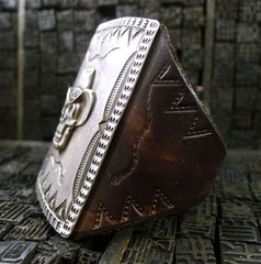 Southwestern Sterling Silver Cowboy Skeleton Leather Cuff Bracelet