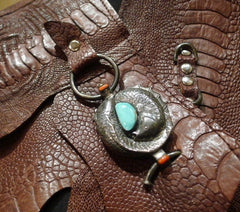 Divine Tribe Ostrich Belt with Sterling Silver, Turquoise, and Coral Buckle