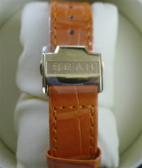 Seah Chronograph Watch with Genuine Orange Crocodile Strap with Diamonds