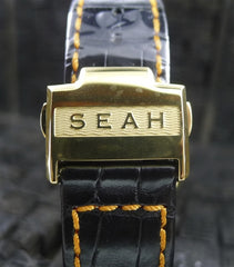 Seah Chronograph Saggitarrius Watch with Genuine Black Crocodile Strap with Orange Top Stitching with Diamonds
