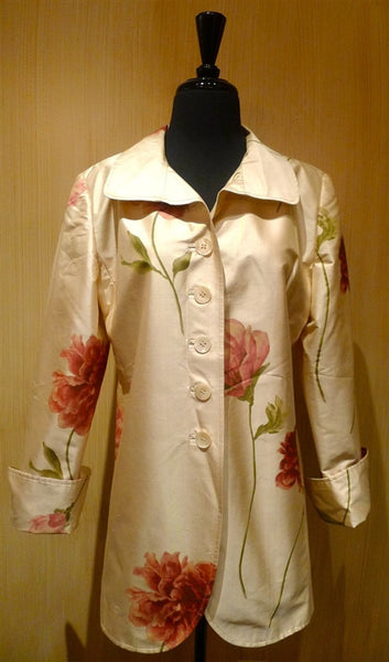 Quadrille Custom Cream Silk Jacket with Rose Print