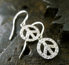 Mia & Ko. 14K White Gold and Diamond Peace Sign Earrings