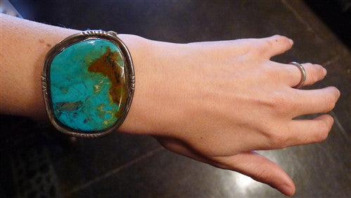 Pawn Sterling Silver and Turquoise Cuff Bracelet