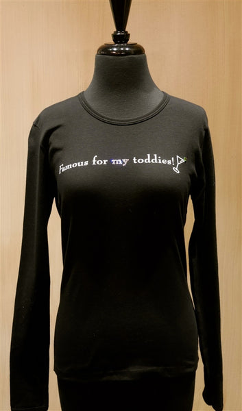 Penelope's Voice Black Jeweled Long Sleeve T-Shirt- Famous for My Toddies!