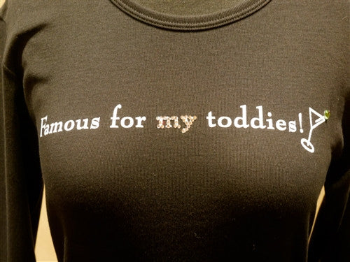 Penelope's Voice Black Jeweled Long Sleeve T-Shirt- Famous for My Toddies!