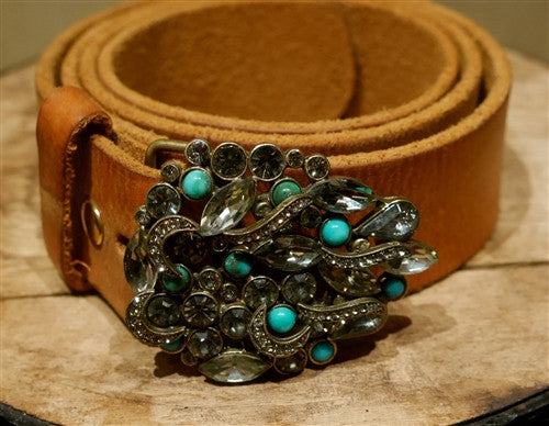 B-Low the Belt Crystal Embellished Buckle with Rust Leather Belt
