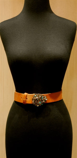 B-Low the Belt Crystal Embellished Buckle with Rust Leather Belt