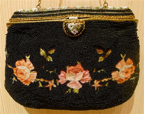 Vintage French Crewel and Beaded Evening Bag- Paris