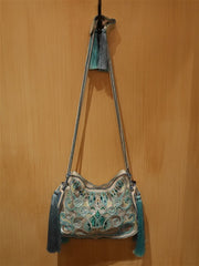 Buba Turquoise Spiral Embroidered Tote Handbag