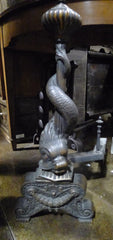 Antique Italian  Dolphin Figural Fireplace Andirons in Bronze