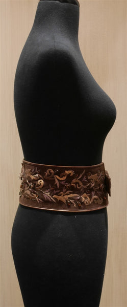 Adrienne Landau Jewel Embroidered Brown Suede Belt