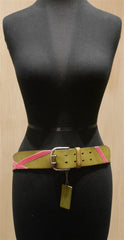 Linea Pelle Green Belt with Pink Velvet Embroidery