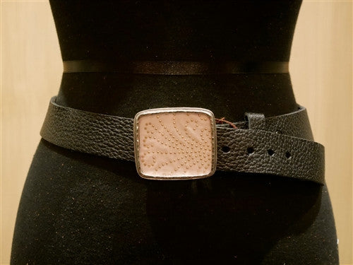 B-low the Belt Pink and Gold Silk Fragment Buckle on Brown Belt