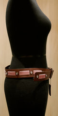 Linea Pelle Brown Belt with Pink Velvet Ribbon and Crystals