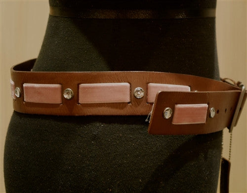 Linea Pelle Brown Belt with Pink Velvet Ribbon and Crystals