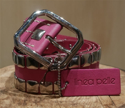 Linea Pelle Pink Leather Heavily Studded Belt