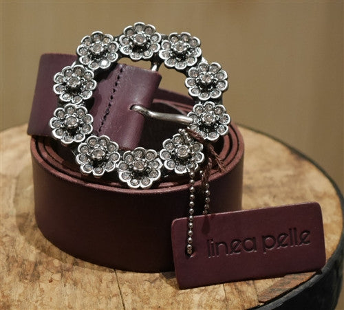 Linea Pelle Purple Belt with Circular Crystal Buckle