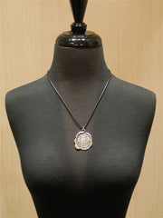 Pyrrha Sterling Silver Large Crown Crest Medal on  Leather Cord Necklace