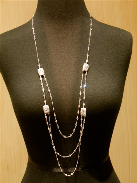 Jarin Kasi Filigree Triple Strand Silver Necklace with Cubic Zirconia Stones